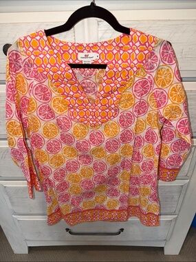 Vineyard Vines Pink & Yellow Citrus Print Tunic Top